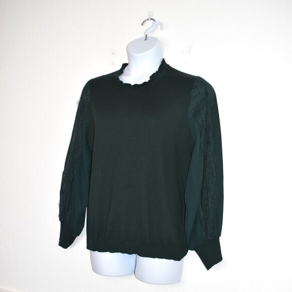 Adrianna Papell Mock Neck Sweater Sz XL Sheer Sleeves Lace Whimsigoth Victorian - Picture 4 of 16